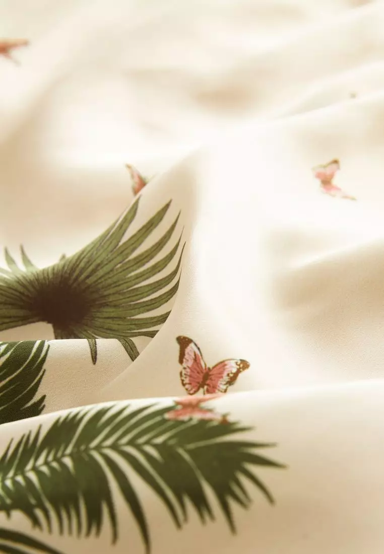 Satin Bandeau Muted Tropical Print Top