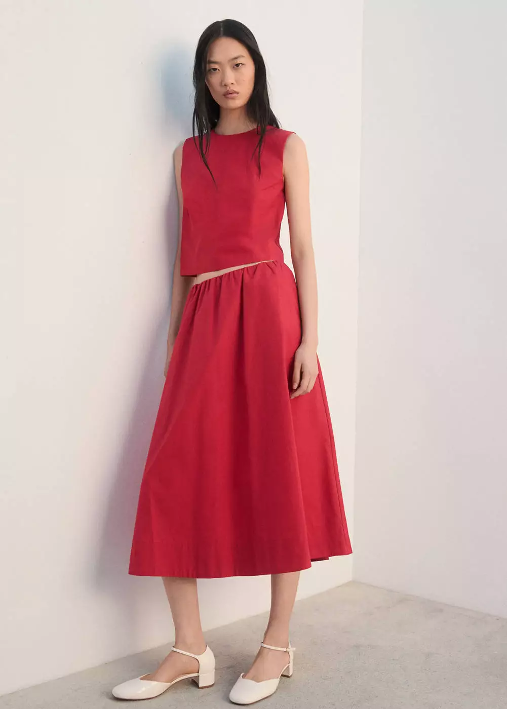 Rok midi katun berlipit