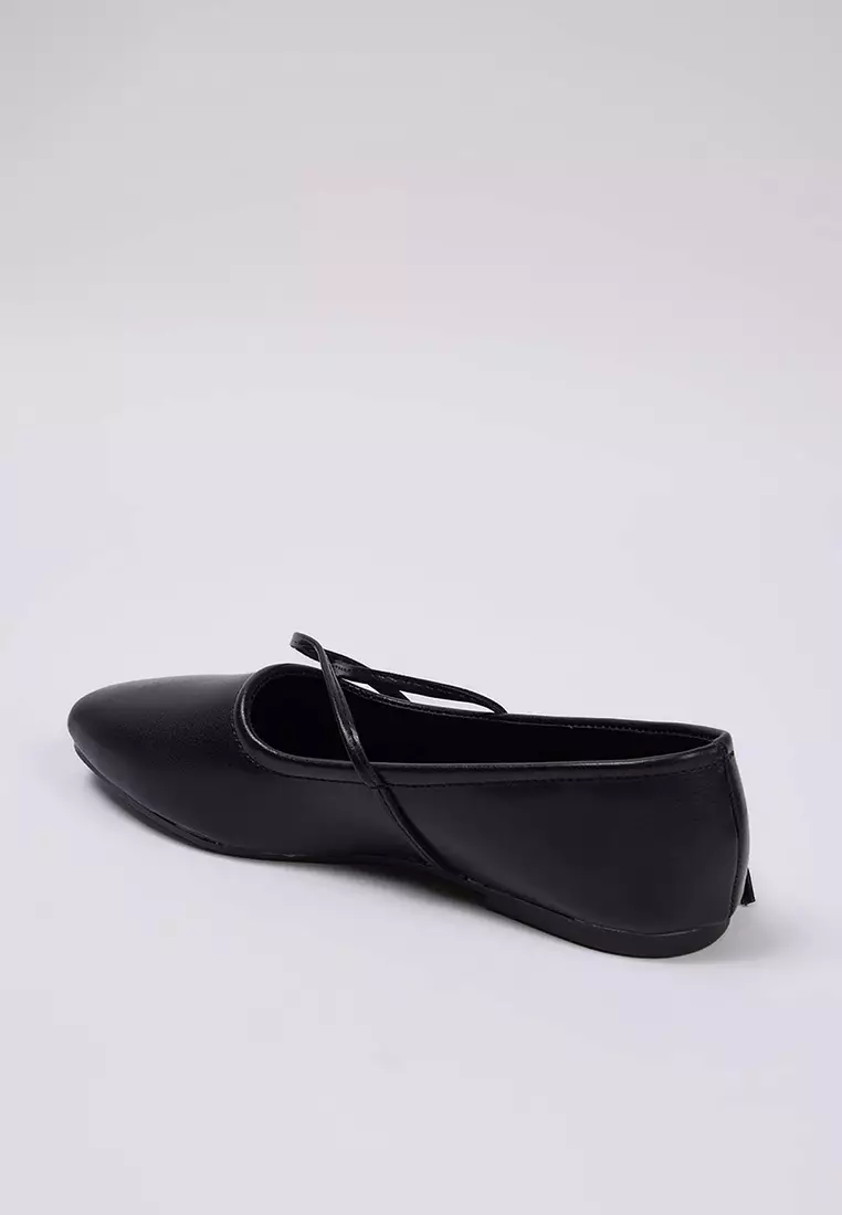 Black Lacing Detailed Mary Jane Women's Round Toe Ballerina Takaw26Be00002