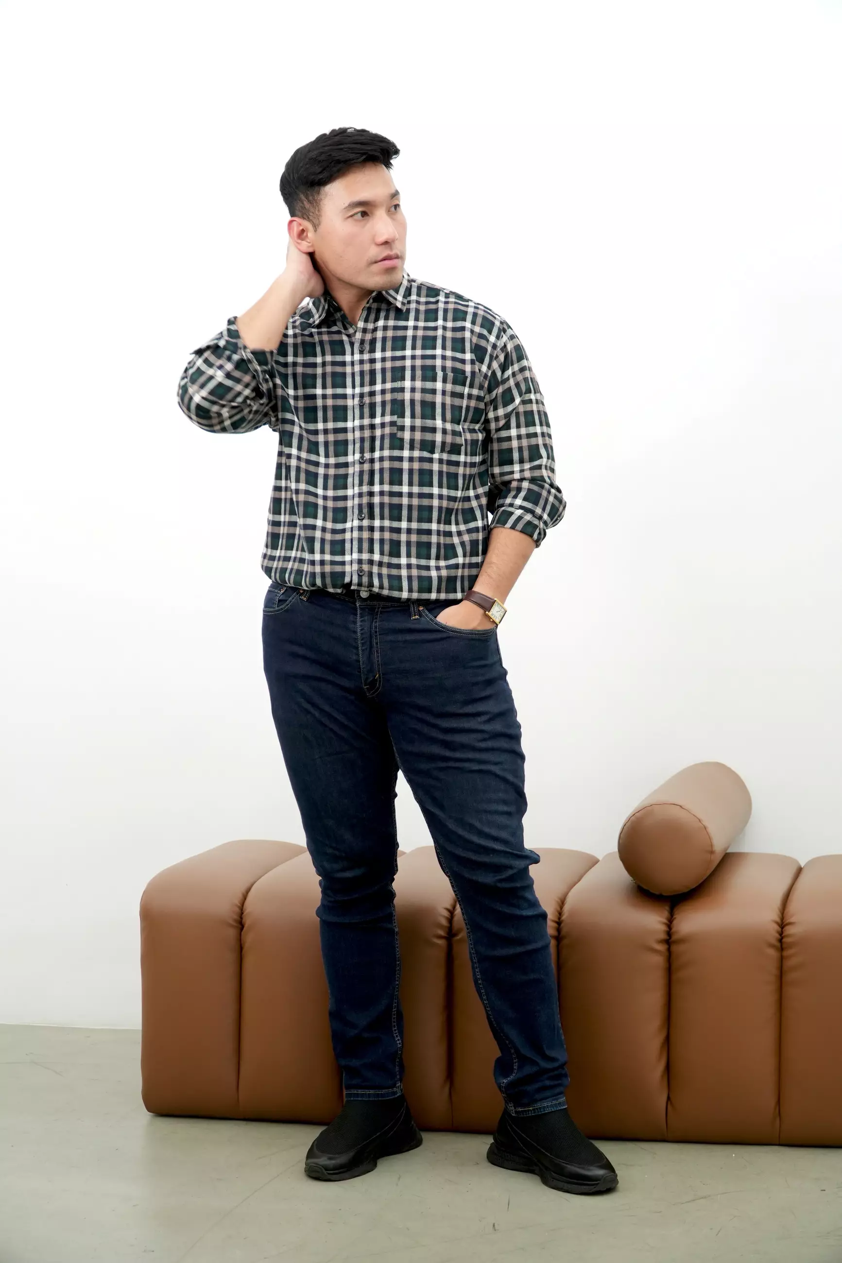 Kemeja Flannel Lengan Panjang Hitam Kotak-Kotak 16826