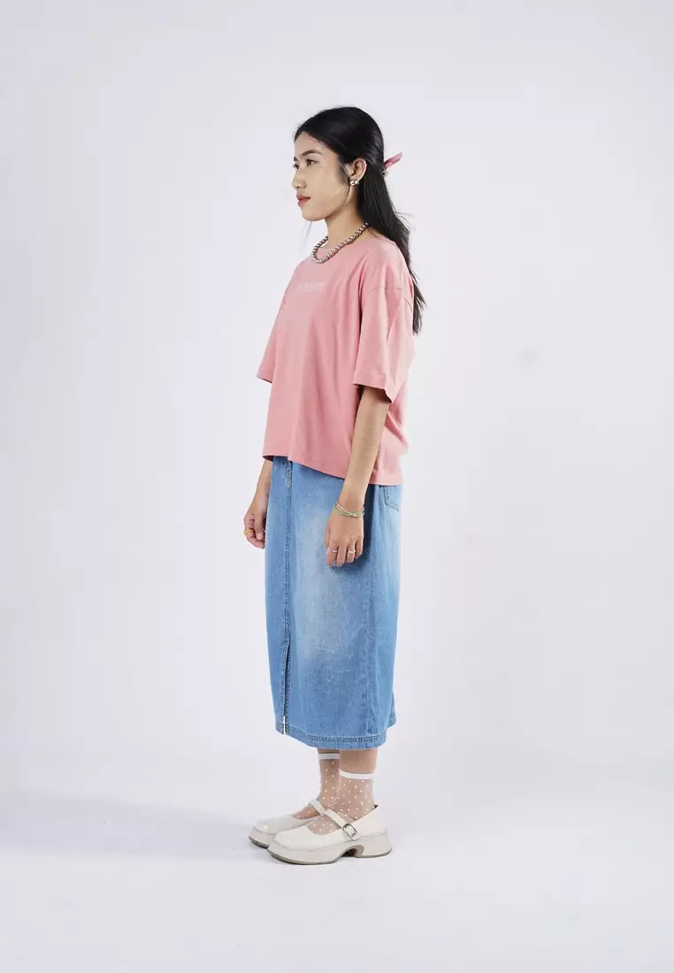 3Second Women's Basic T-Shirt Short Sleeve Boxy Fit Cotton Logo Script 3 OL-C070925