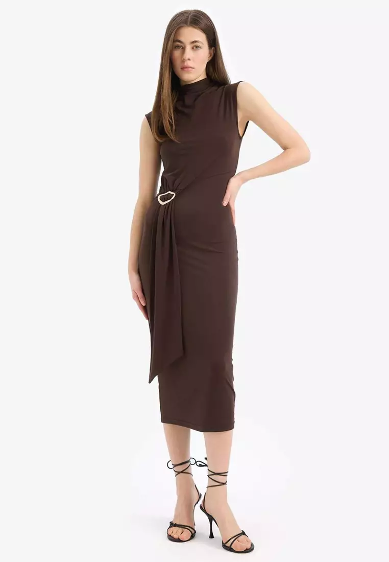 Buy DeFacto Bodycon Body Hugging Turtleneck Basic Plain Buckle Sleeveless  Midi Evening Dress E8947Ax25Sp 2026 Online | ZALORA