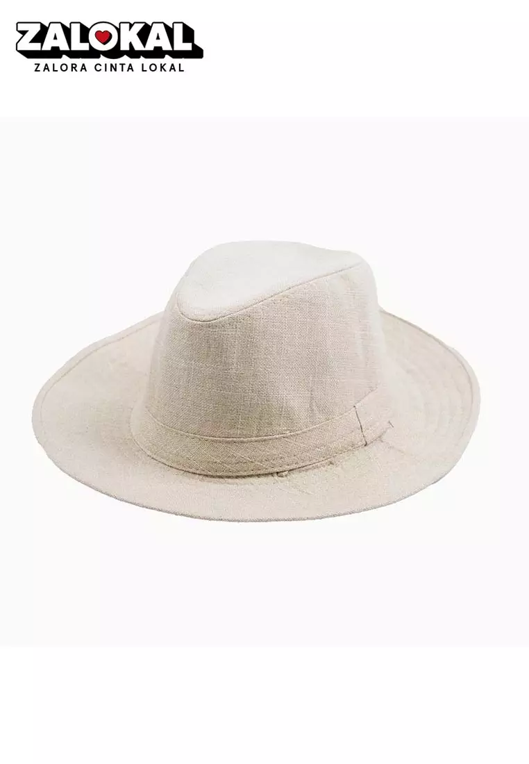 Houseofcuff Topi Panama Hat Fedora Pantai Cowboy Lebar Unisex Putih