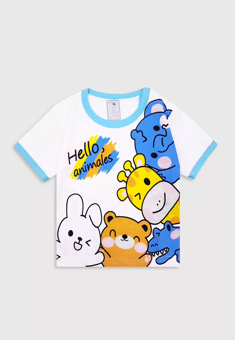 Wakakids Baju Bayi Anak Laki Laki Setelan Celana Kaos Usia 6 Bulan Hingga 12 Bulan Motif Hello Animals 4058 Biru