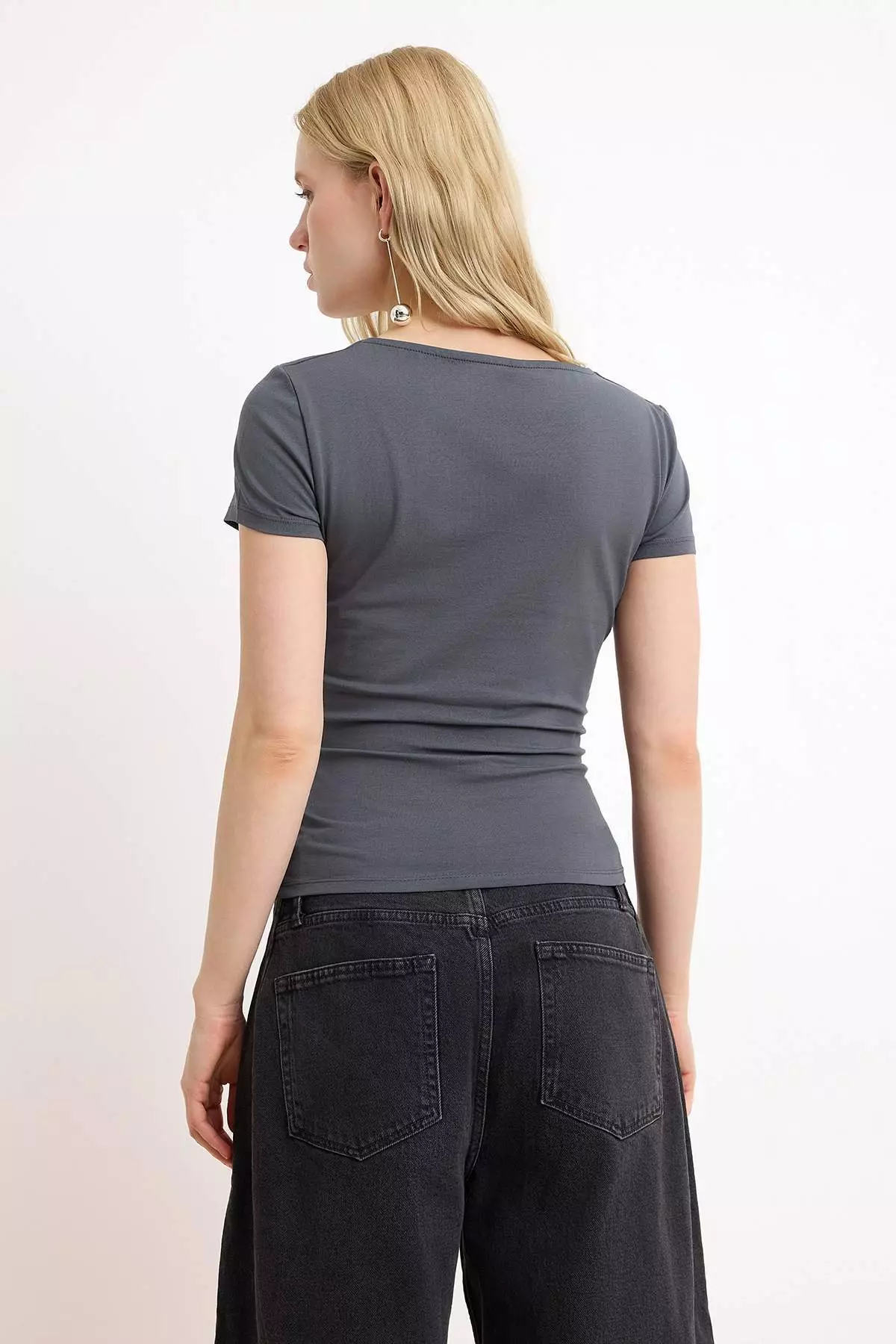 Anthracite Square Neck Fitted/Bodycon Knitted Blouse Twoss25Bz378