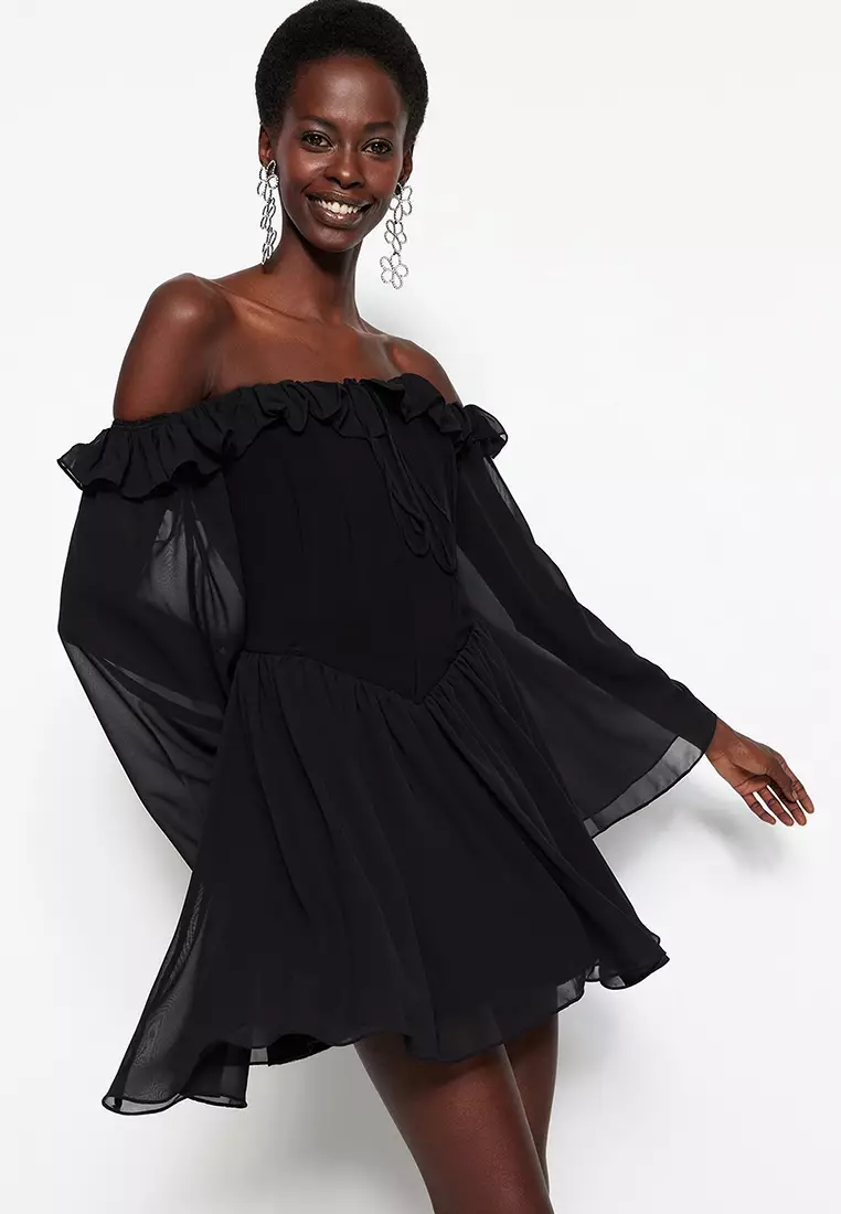 Mini online dress chiffon