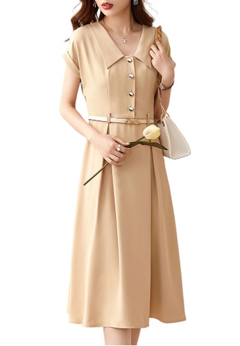 ONX.HK beige Temperament Waist Dress (With Belt) 3F011AA0C4DEAFGS_1