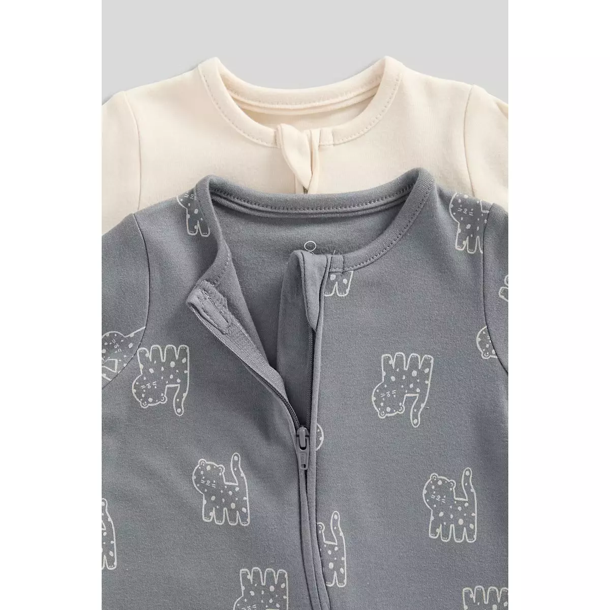 Mothercare Big Cats Zip-Up Sleepsuits - 2 Pack - Baju Tidur Bayi Laki-laki (Abu-abu)