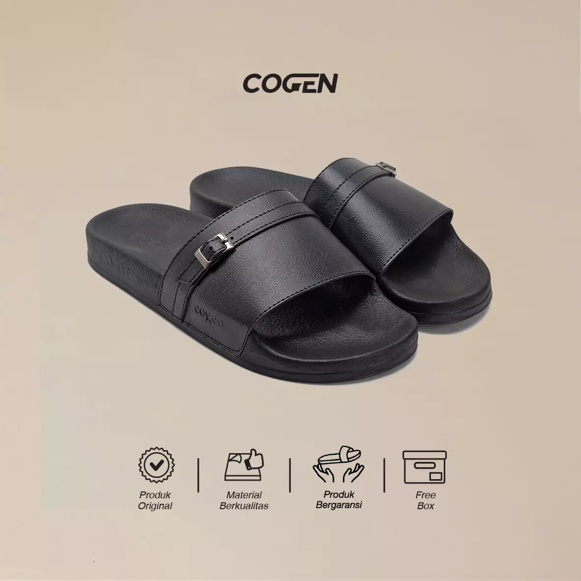 Cogen Sendal Flat Sandal Slop Wanita Slide Rubber Bym Series - Black