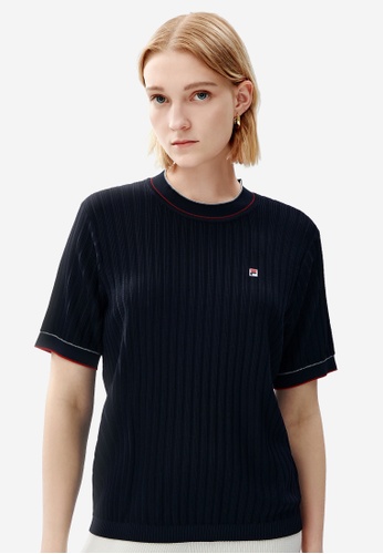 FILA navy Online Exclusive Women's Embroidered F-box Logo T-shirt 0EF4EAA2033140GS_1