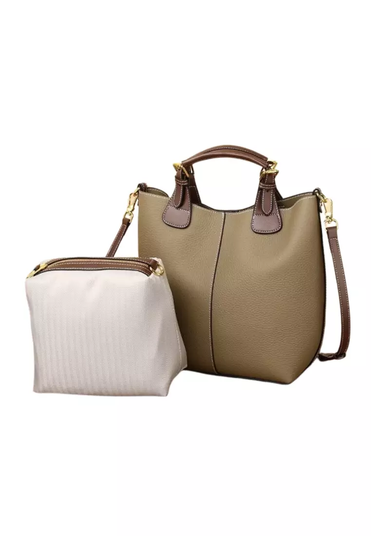Women's Classic Cowhide Leather 2-Ways Crossbody Bags Hand Bags