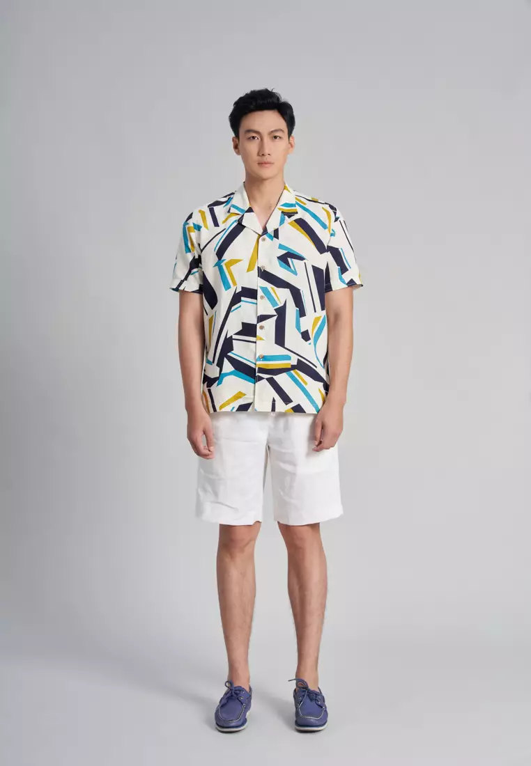 Zara GEOMETRIC PRINT LONGLINE SWIMMING TRUNKS