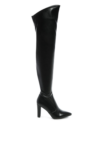 London Rag black Thigh High Long Boots in Stretch Patent PU D1983SH42DD729GS_1