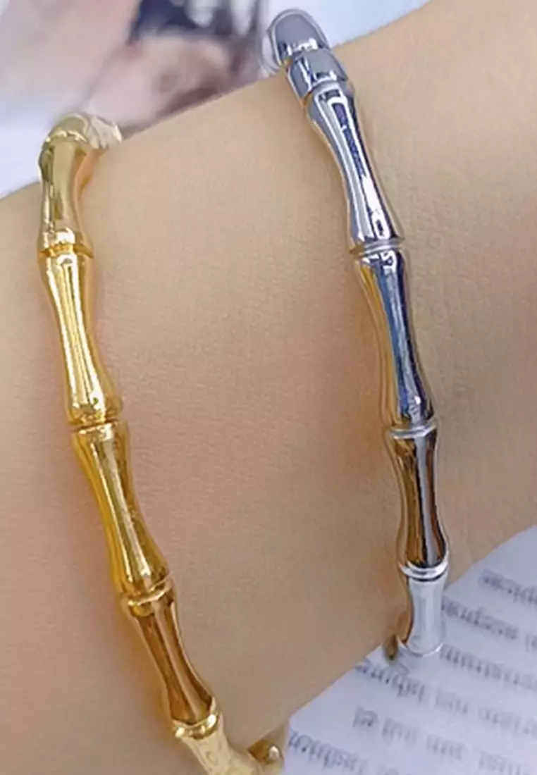 Trunket Bamboo Design Stainless Steel Bangle with a High Polish Finish