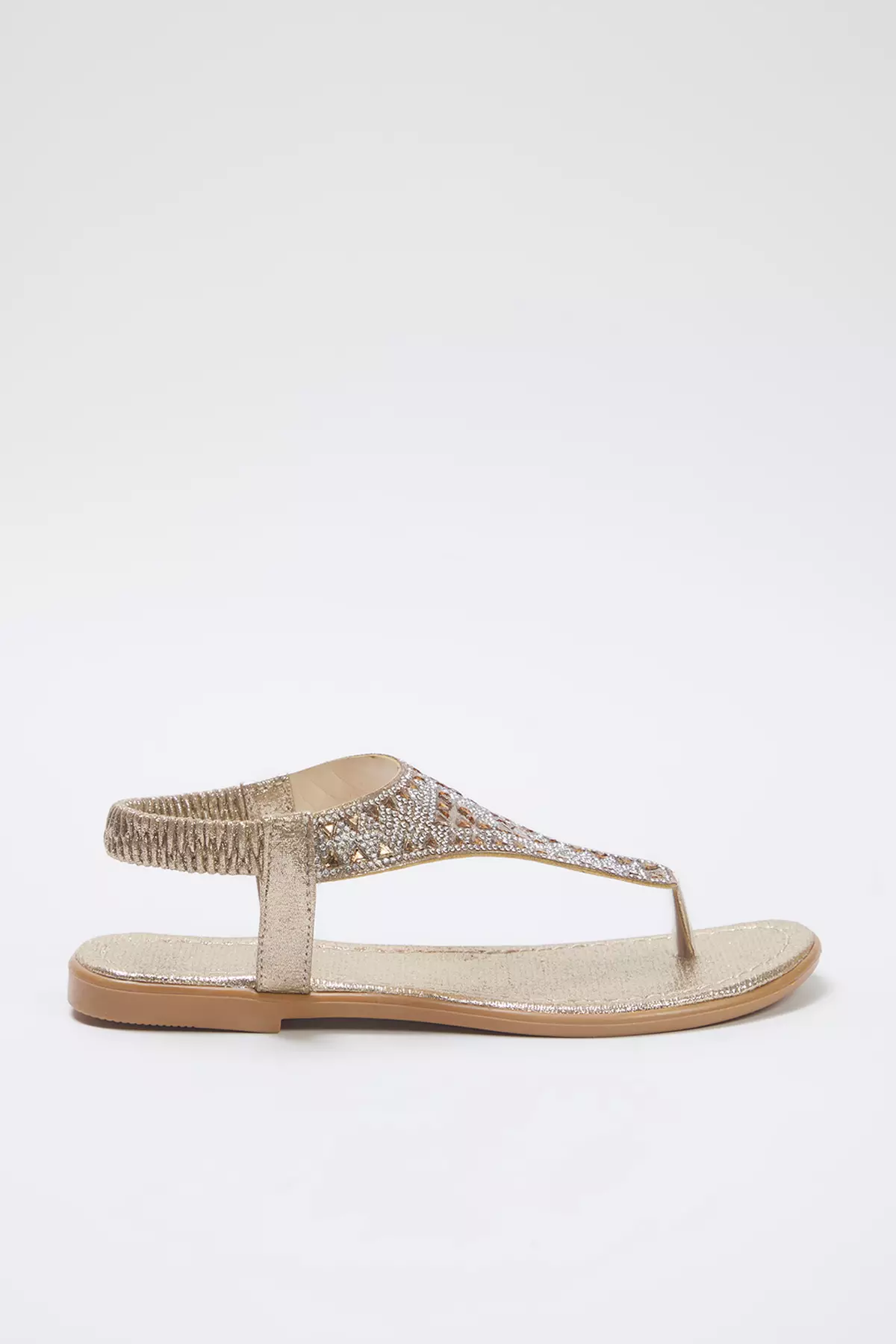 Gold Silvery Stone Detailed Flip Flops Women's Stylish Sandals Takss25Sd00009