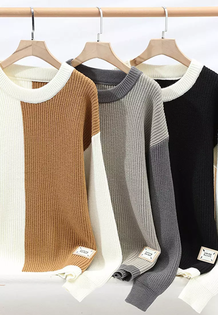VANSA Patchwork Loose Knitted Sweater VCM-Kw23783