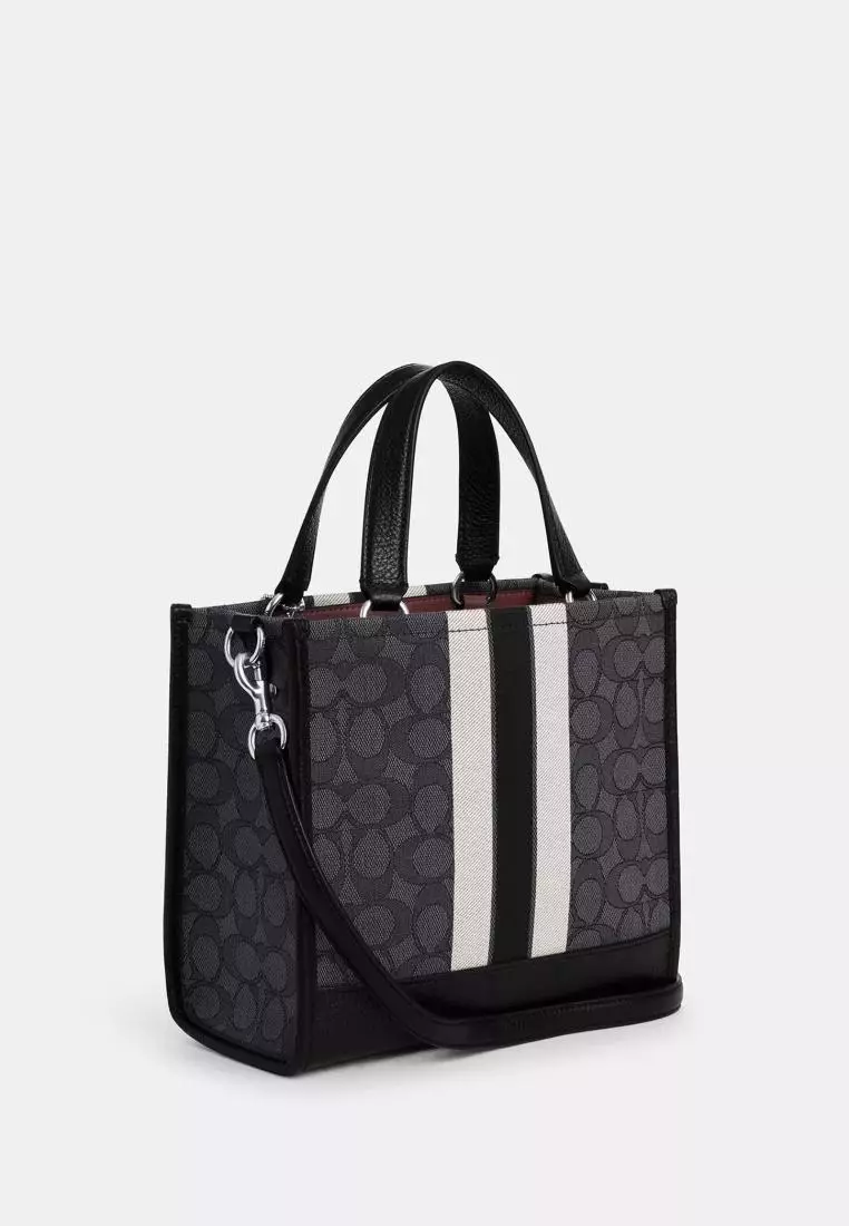 Coach Dempsey Tote 22 In Signature Jacquard With Stripe And Coach Patch Black Smoke Black Multi