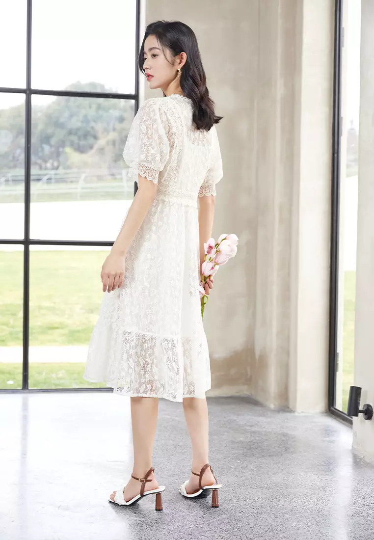Ss Techno Types Of Summer Dress Lace Midi Dress V Neck White Lace
