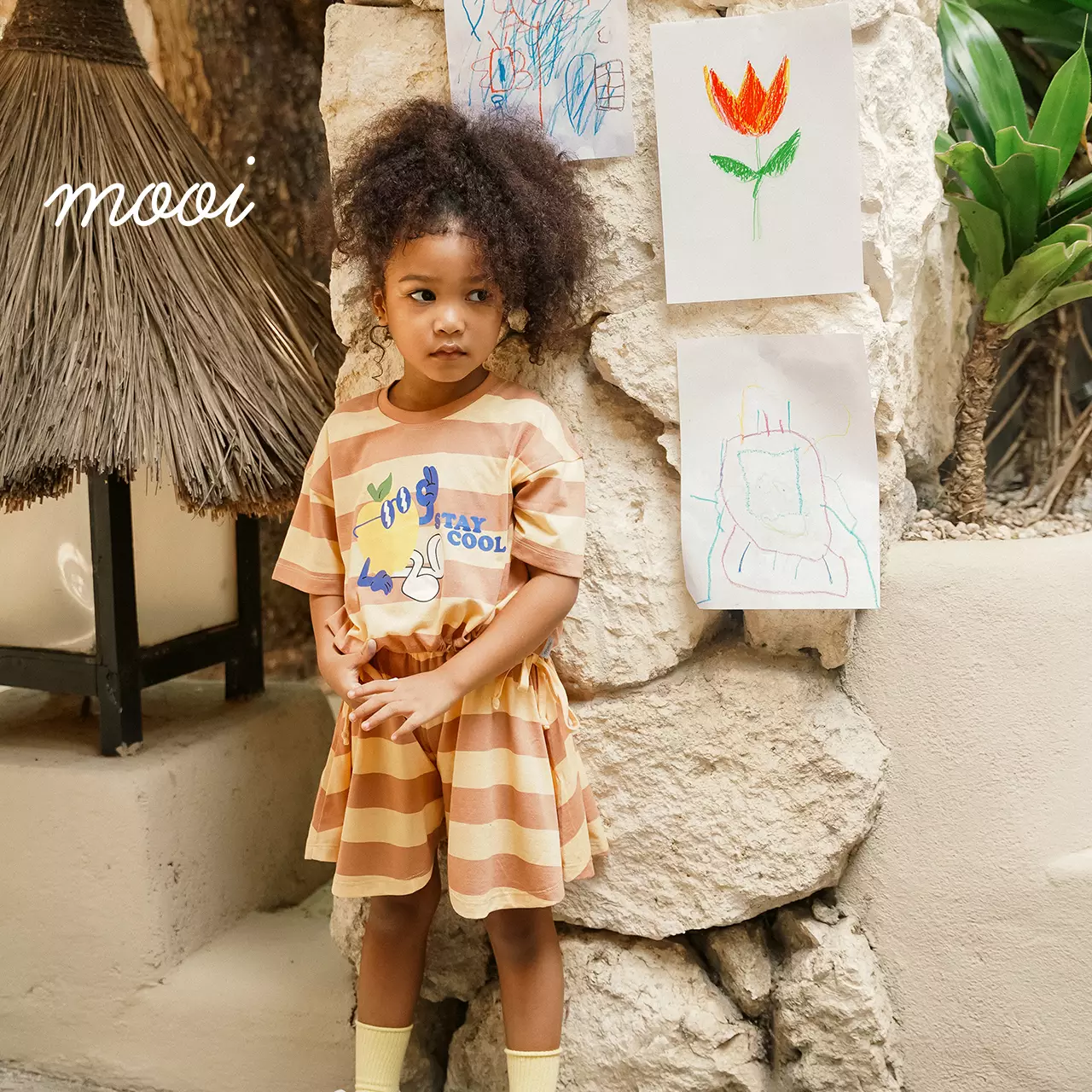 Mooi Setelan Anak Perempuan Nicole Striped Set - Sage Green