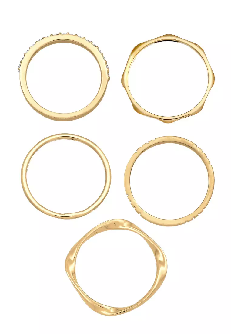 Set Cincin Ring Perak 925 Lapis Emas Wanita Kristal Swarovski® Stacking