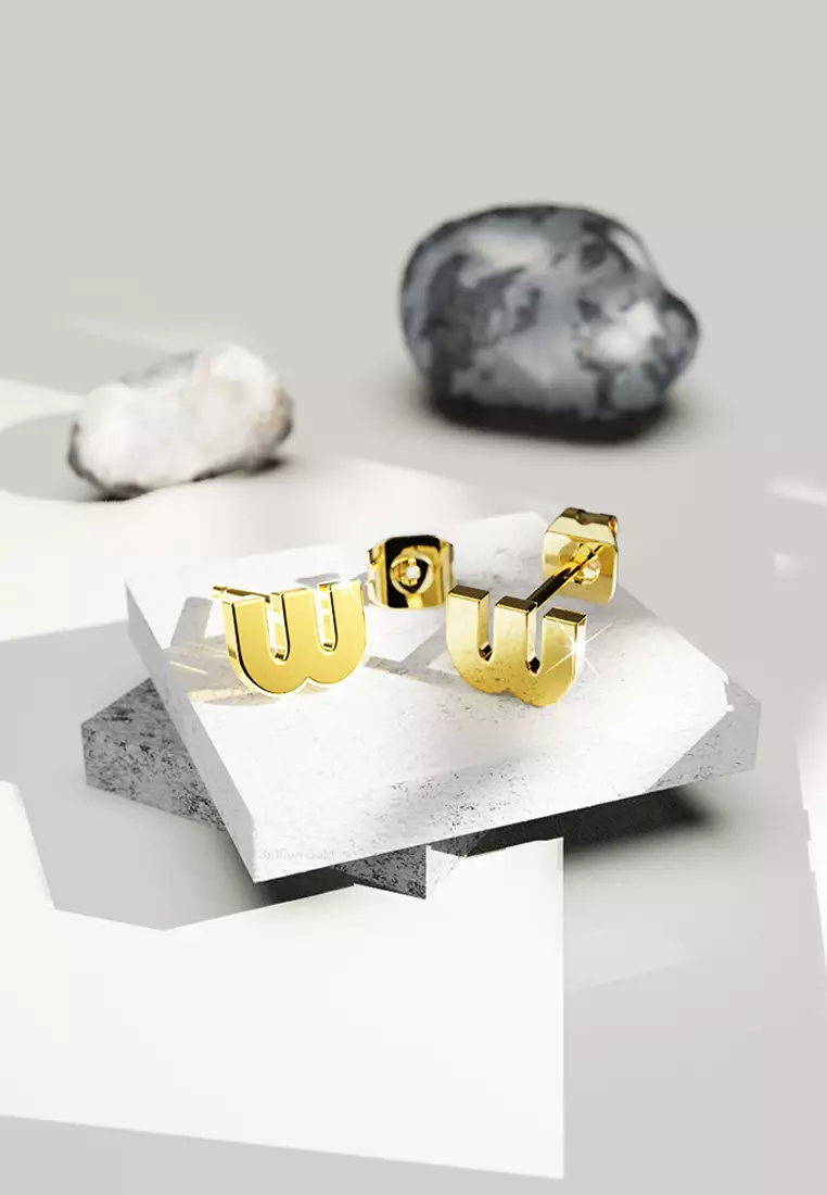 Bold Initial Alphabet Letter Earrings Gold Layered Steel Jewellery- W