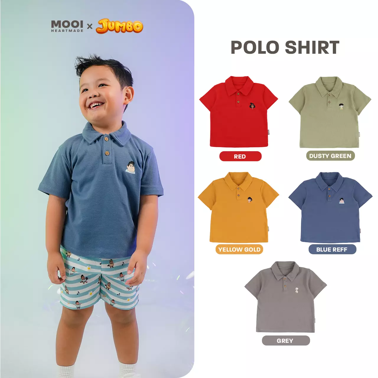 Mooi x Jumbo Kemeja Anak Laki-Laki Polo Shirt - Blue Reef
