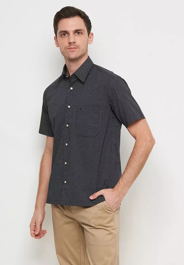 Byford Men Shirt Short Sleeve Micro Polkadot Black - VBYAS12SSP