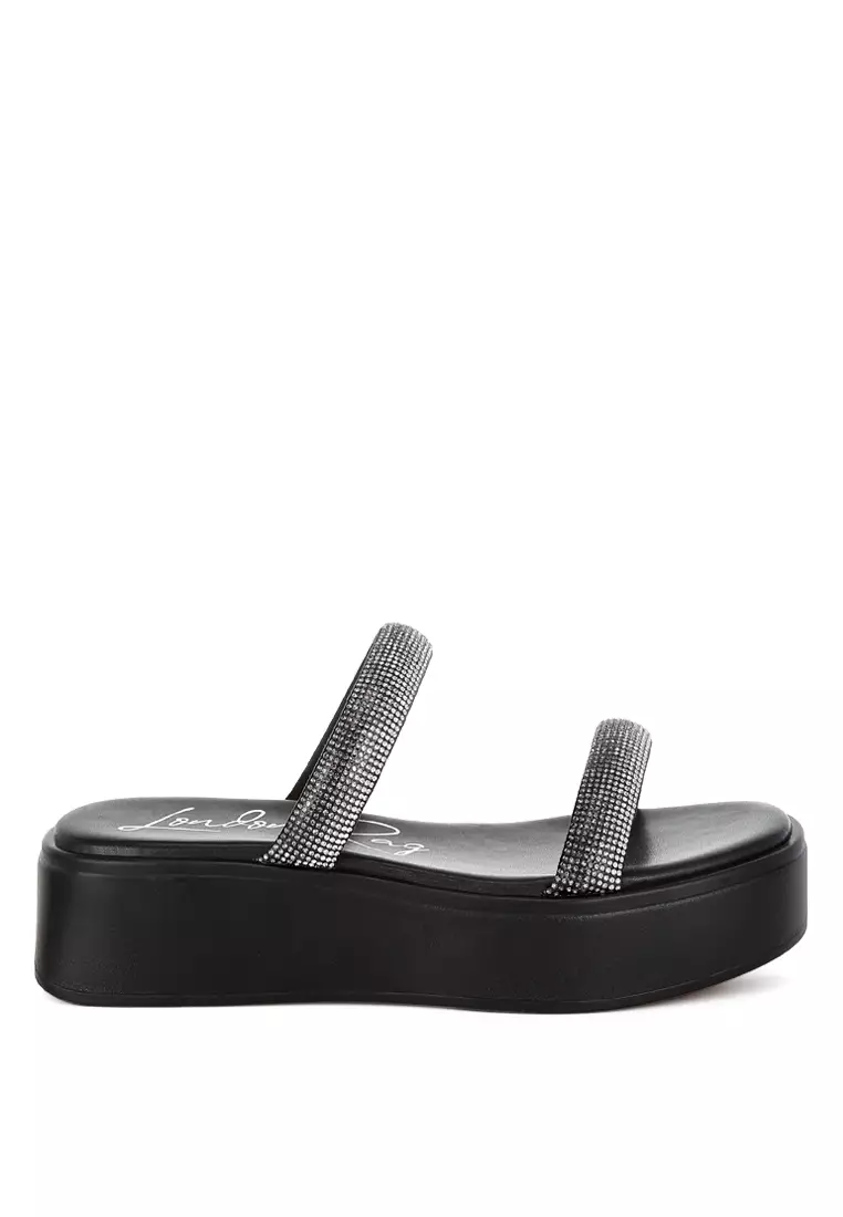 Discount on London Rag  shoes - SKU: Chunky Rhinestone Platform Sandals In Black