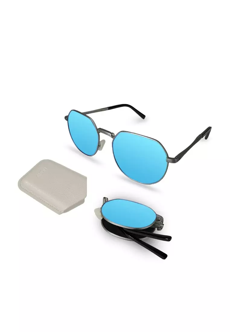 ROAV超輕極薄摺疊式太陽眼鏡 Valiant V-1001 Brush Silver / Blue Mirror 11.63