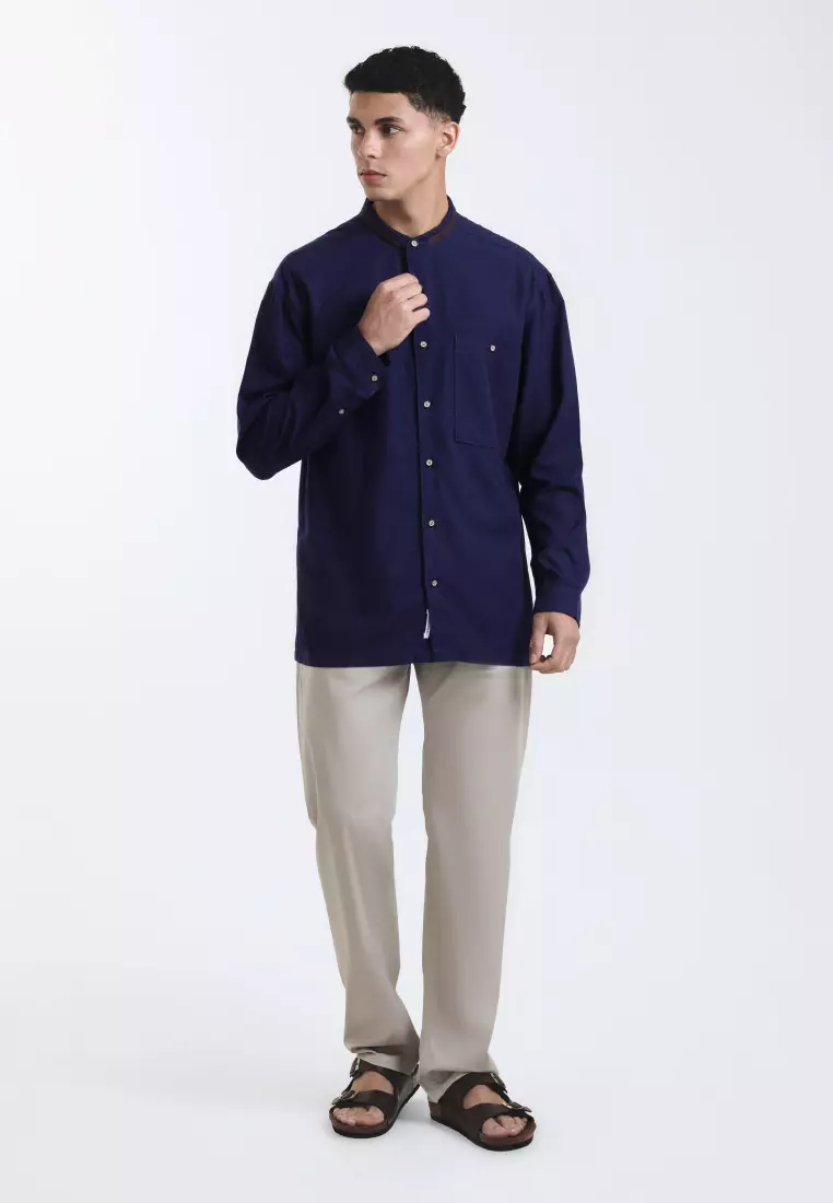 Emba Denim - Aram One Kemeja Koko Pria Lengan Panjang Oversize Navy