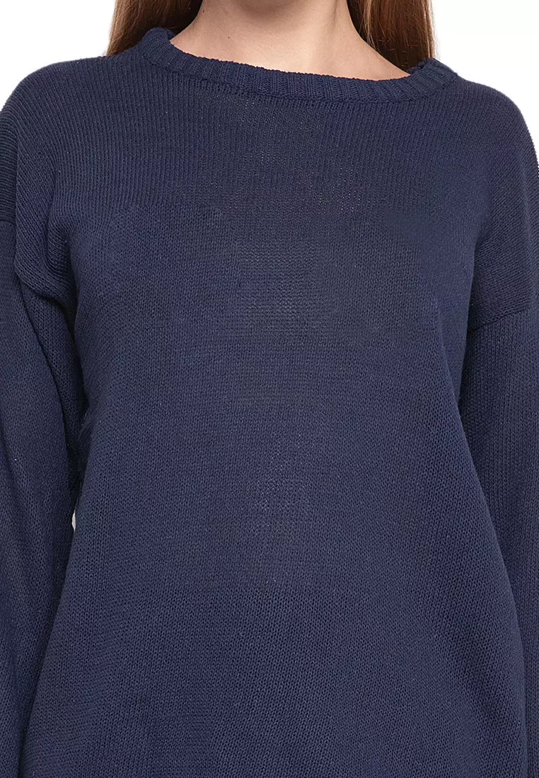 Dallin Sweater Long Sleeves Atasan Wanita Design Kasual Good Quality - Navy
