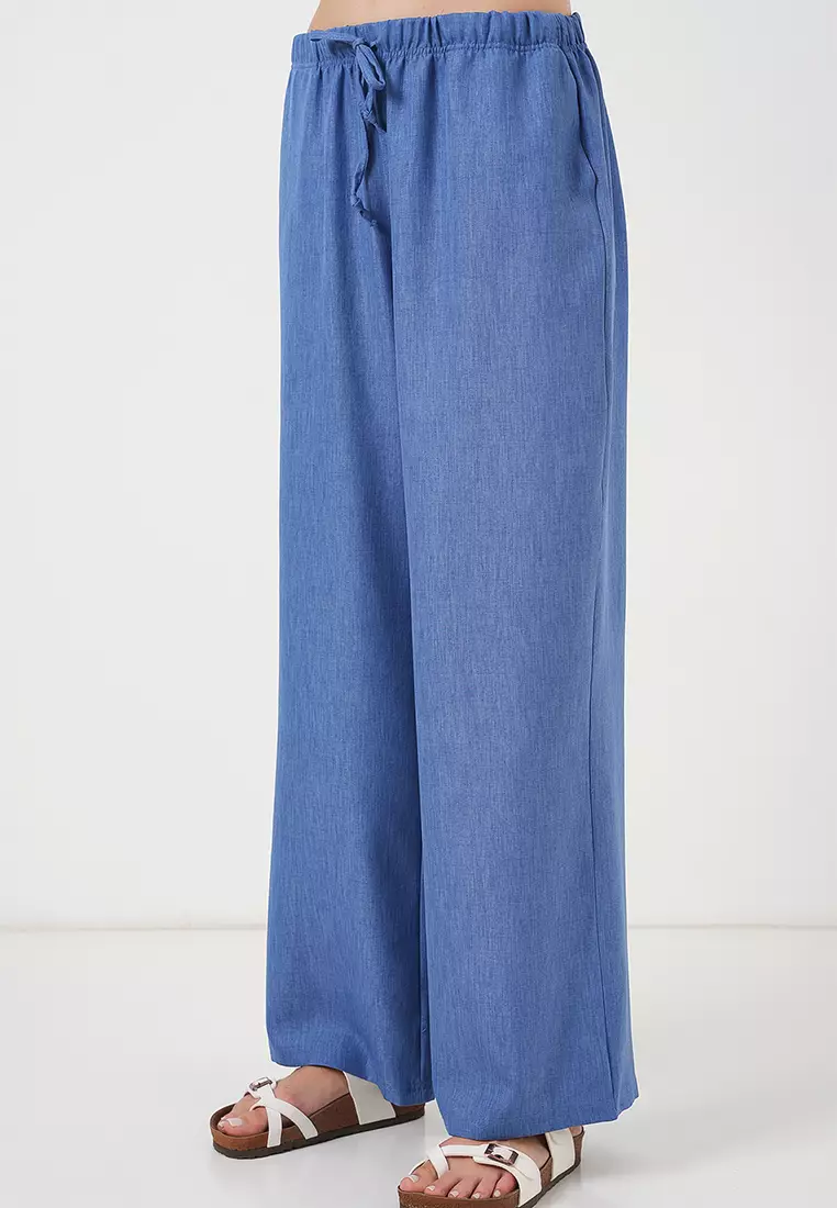Wide Leg Linen-Look Trousers