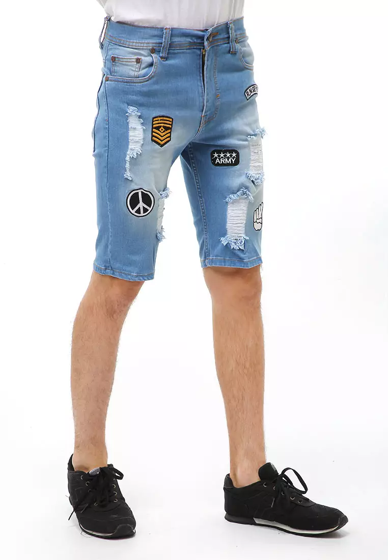 Locko Short Pants Ripped Jeans Pria Sticker Motive Material Denim ORIGINAL - Bioblitz