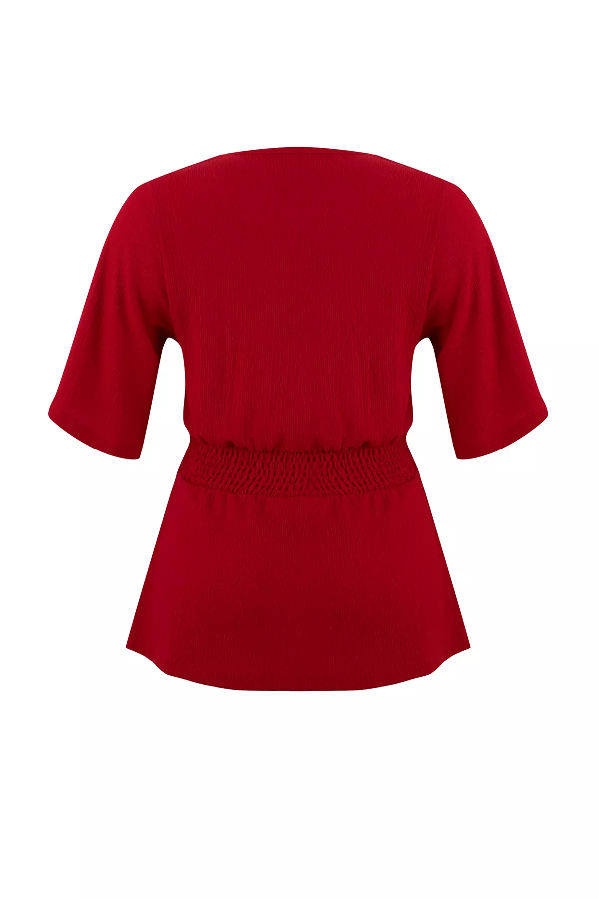 Red Double-Breasted Collar Gipe Detailed Knitted Large Size Blouse Tbbss25Af00083