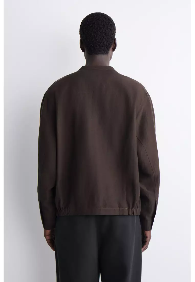 OVERSIZED GRANDAD-COLLAR LINEN SHIRT