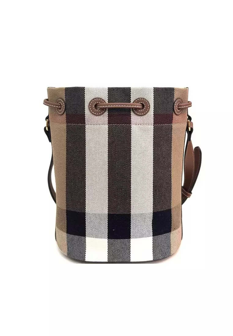 Small Drawstring Bucket Bag in Beige Brown 80840451