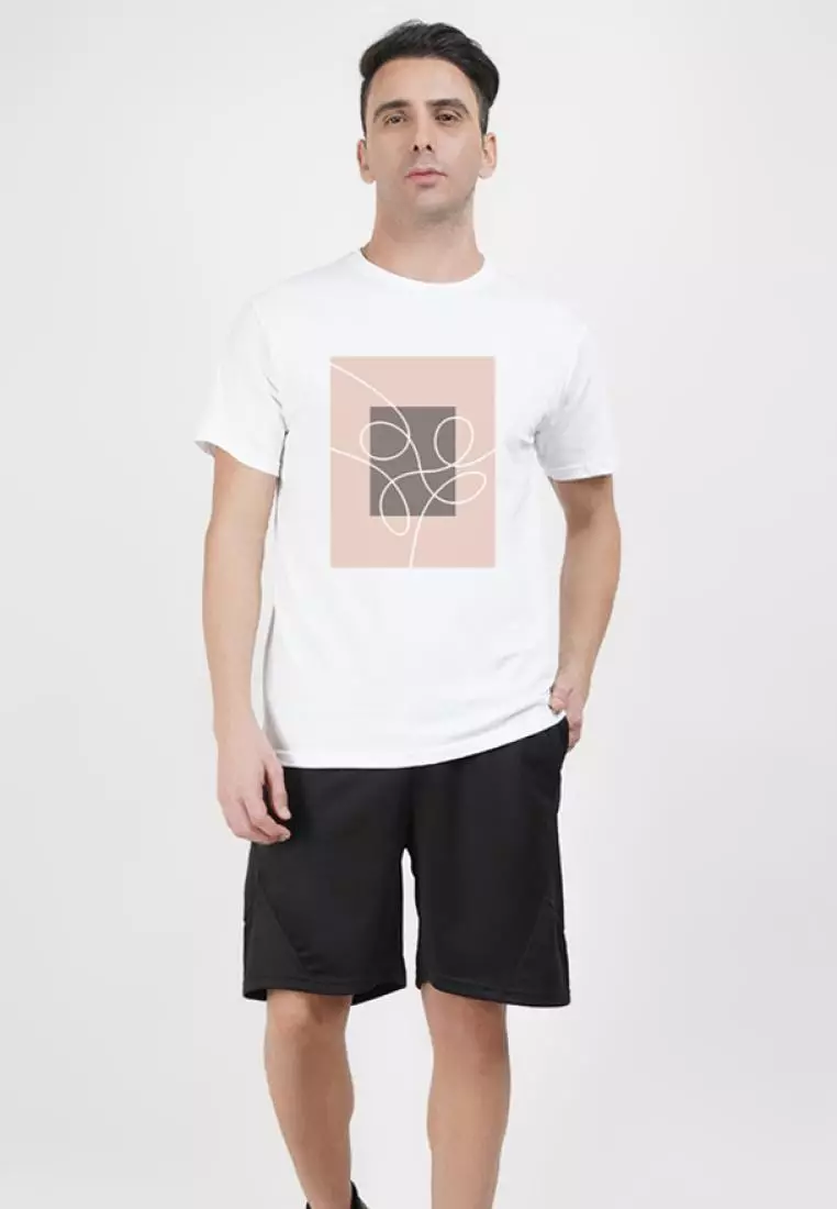 Abstract Frame Graphic White Cotton Short Sleeve Regular Fit Tee