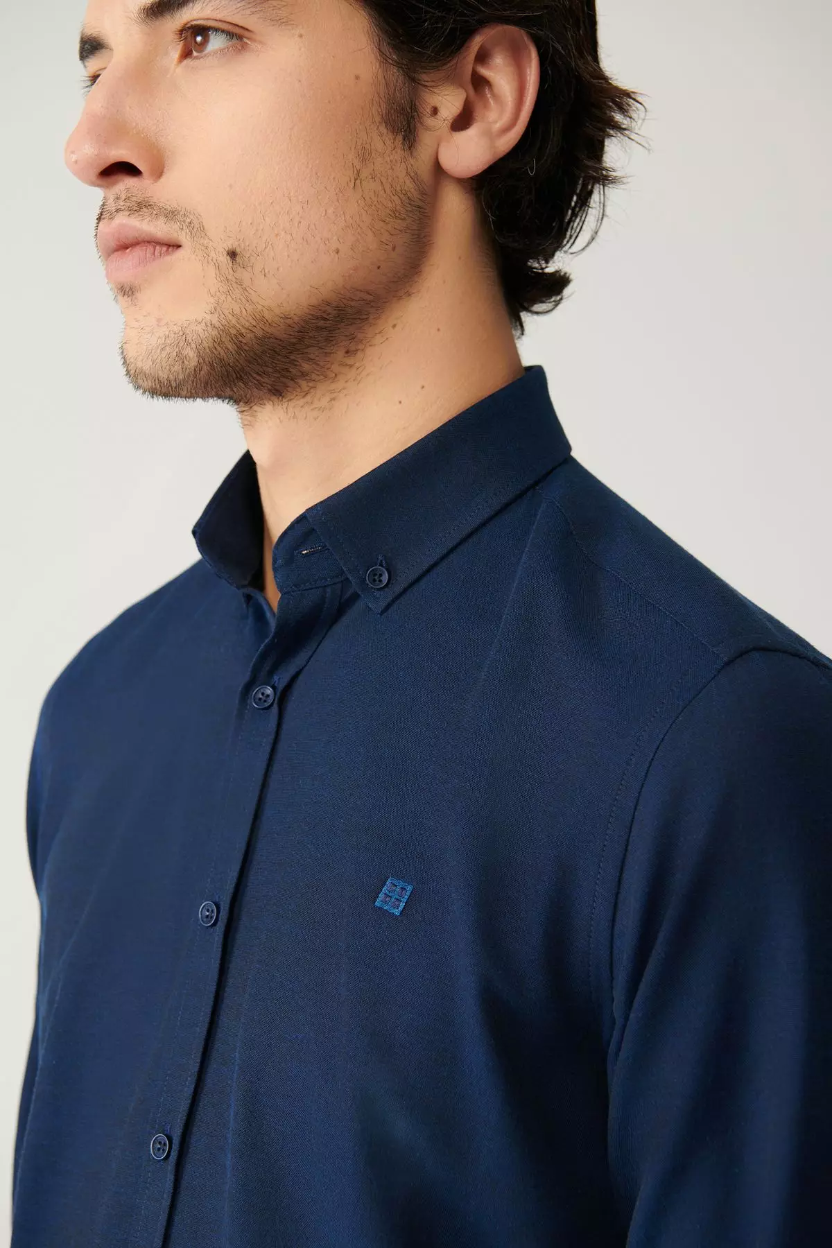 Men's Navy Blue Button-Down Collar Easy Iron Cotton Oxford Shirt E002000