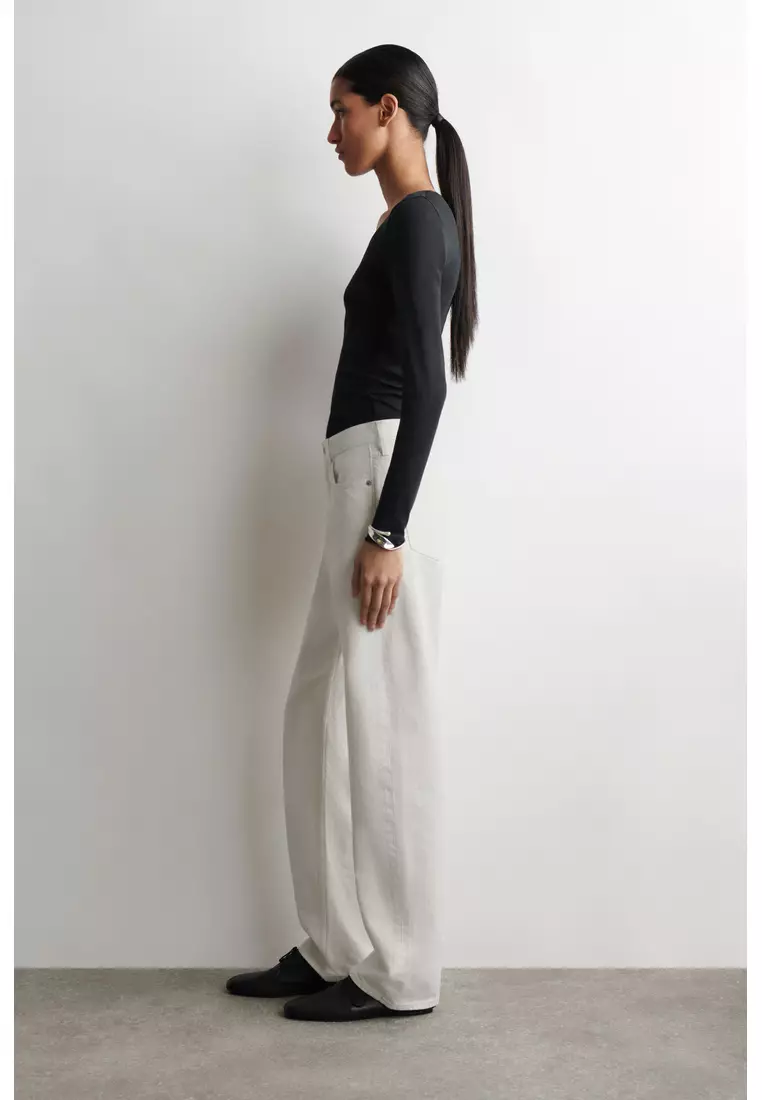 SATIN-TRIMMED COTTON-JERSEY LONG-SLEEVED TOP