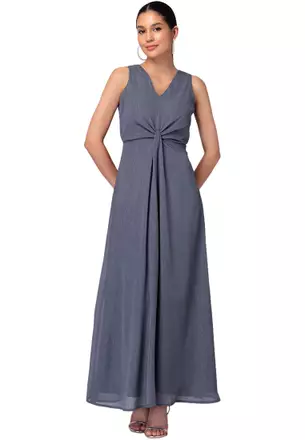 knee length dresses for ladies Azure Flowy Chiffon Front Twist Maxi Dress main image 1