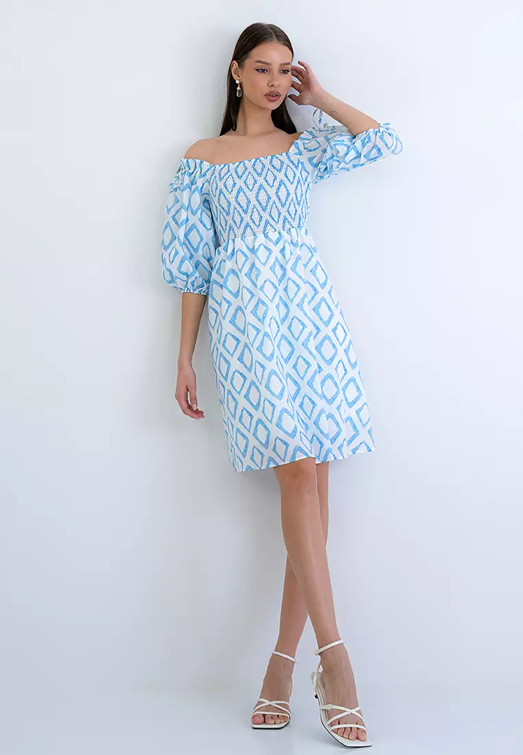 Printed Puff Sleeve Mini Dress