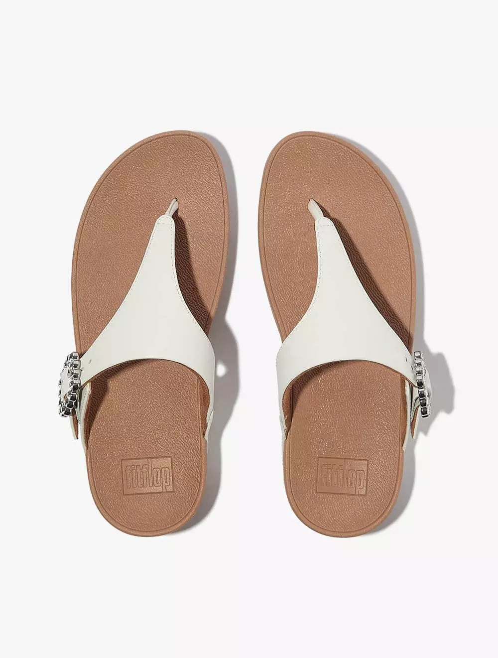 Fitflop Lulu Crystal-Buckle Leather Toe-Post Sandals - Urban White