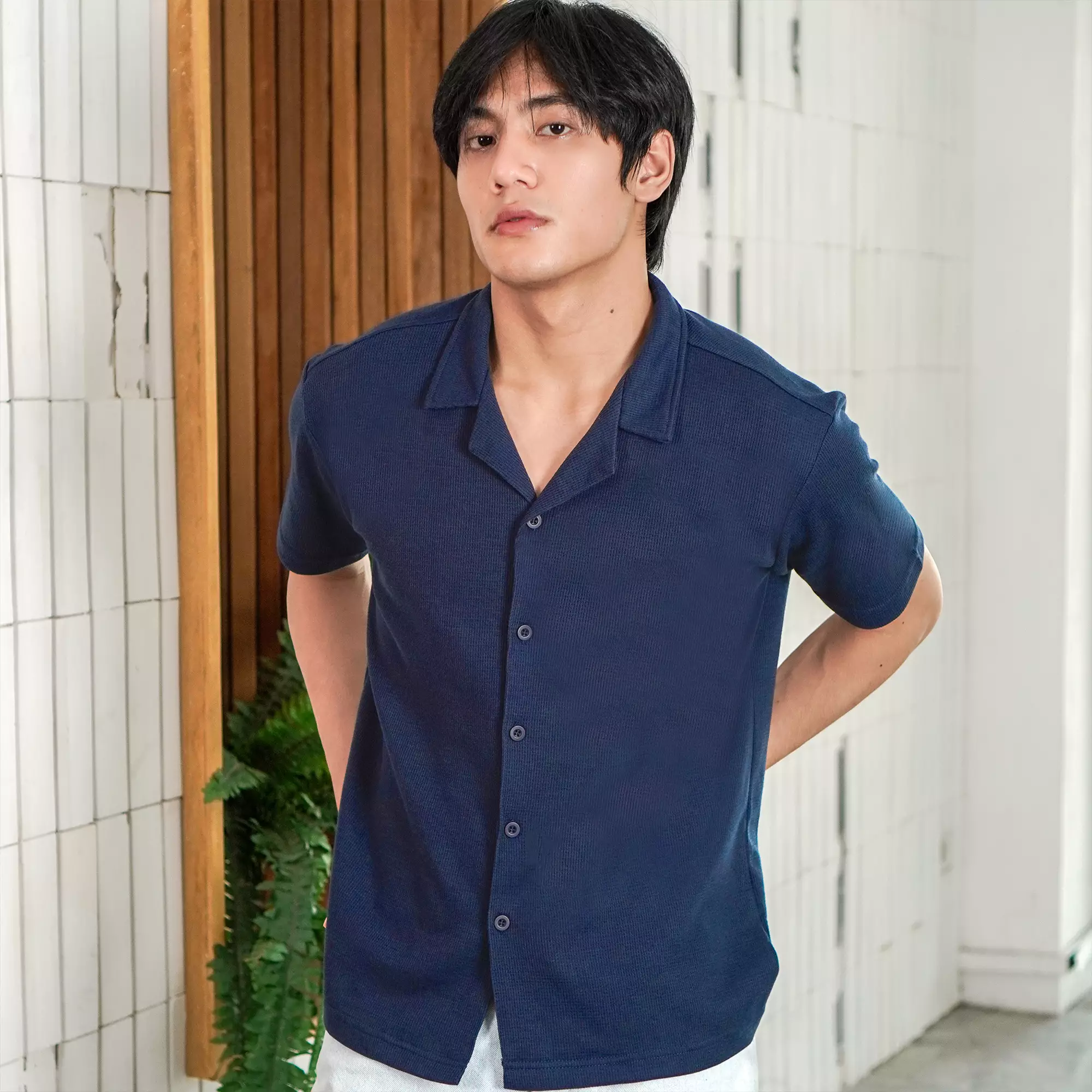 Matsuda Kemeja Pria Lengan pendek Waffle Kasual Sagae