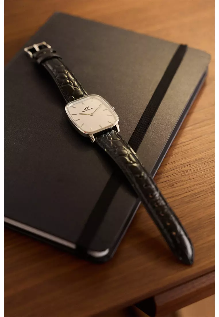 Marlon Black-Croc Belly Linen Off-White Silver - Men Watch Stainless Steel Leather Strap DW Official Authentic Original