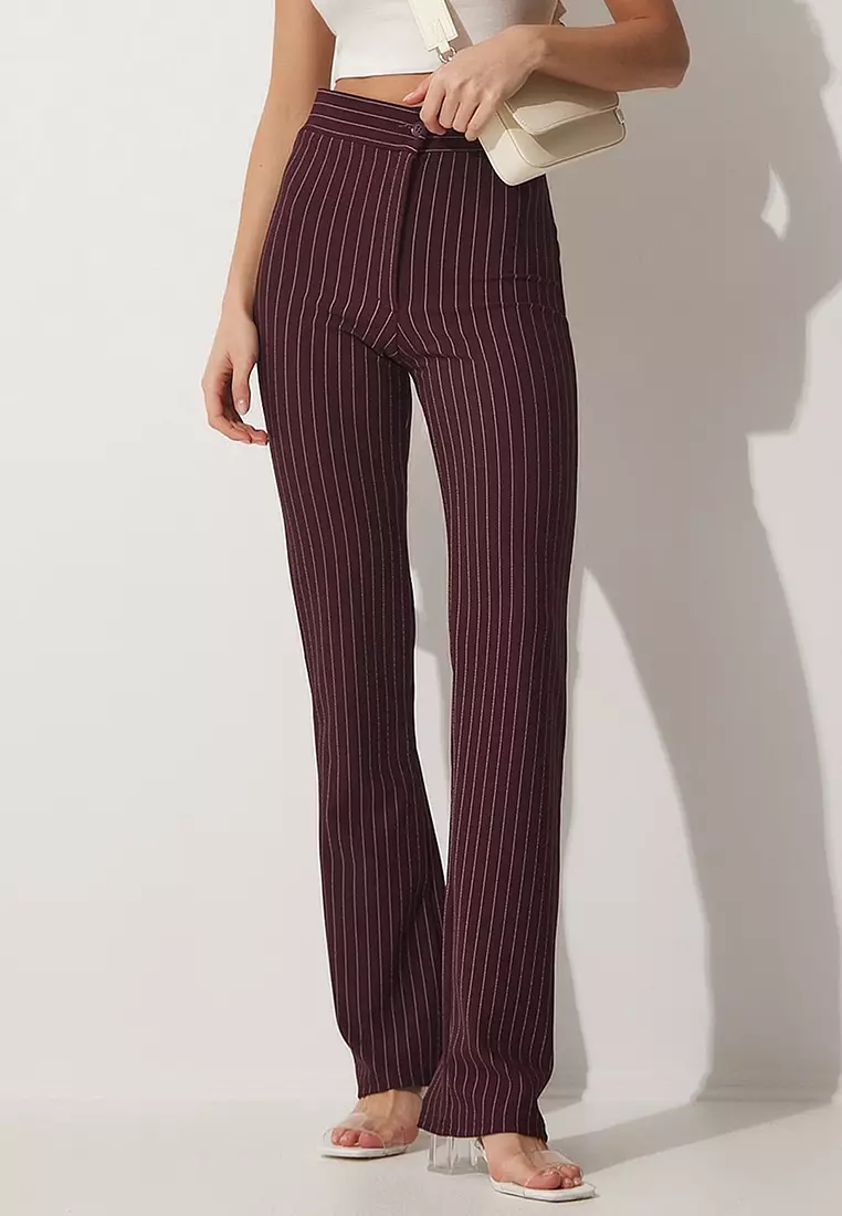 Maroon best sale striped pants