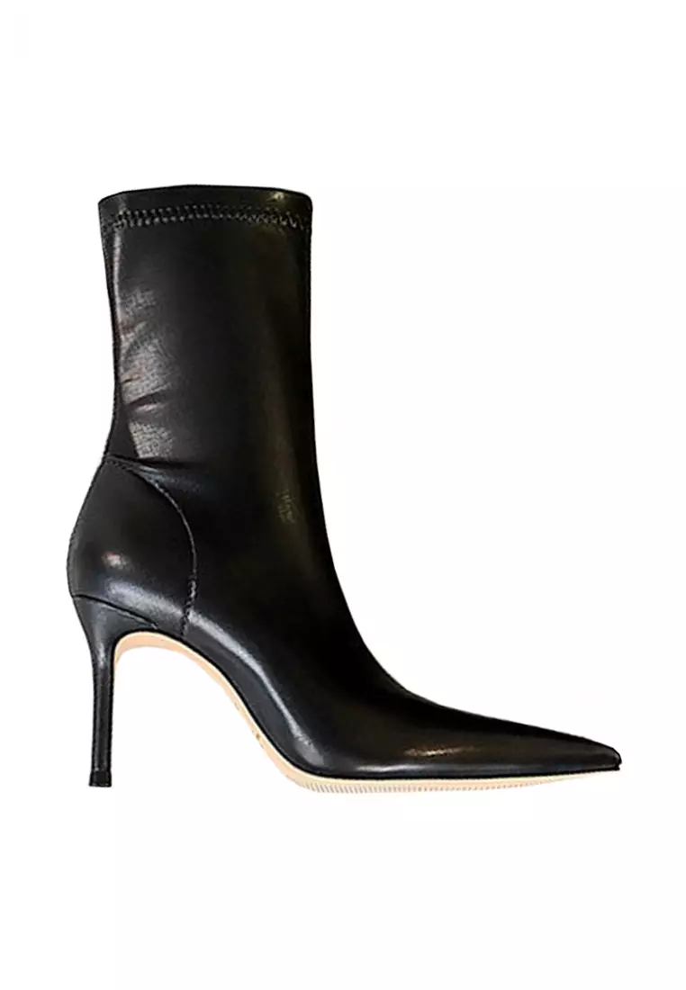 Raya pointed toe ankle boots in black patent 2025