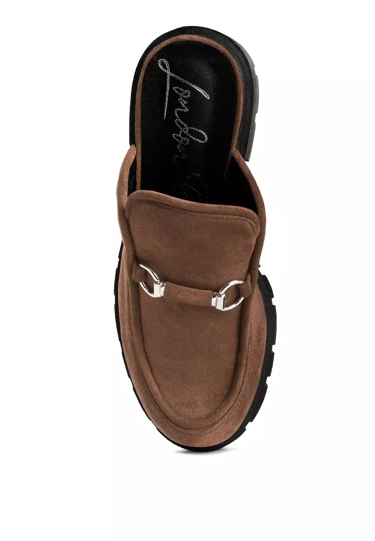 Brown Velvet Slip On Loafers