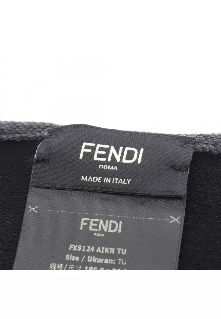 Pre-Loved Fendi FF pattern Scarf wool silk gray black