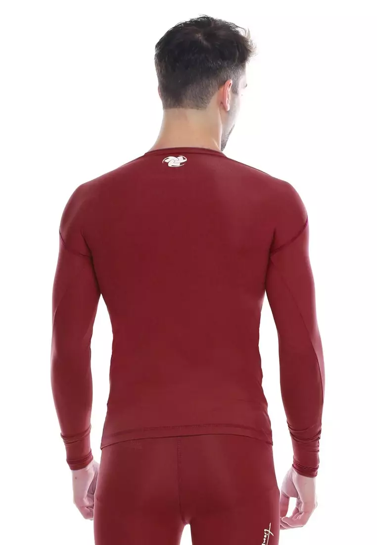 Tiento Man Baselayer Baju Ketat Manset Olahraga Pria Long Sleeve Maroon Rashguard Sport Original