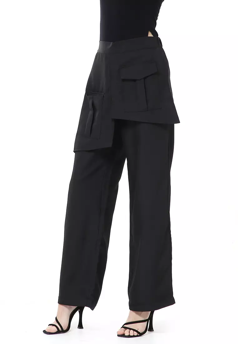 Stella Long Pants Celana Panjang Kasual Wanita Model Pocket Material Cotton ORIGINAL - Black